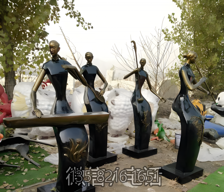 吹拉弹唱组合抽象音乐人物玻璃钢仿铜雕塑