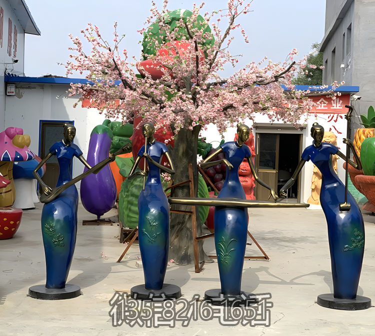 梅兰竹菊玻璃钢吹拉弹唱音乐人物雕塑