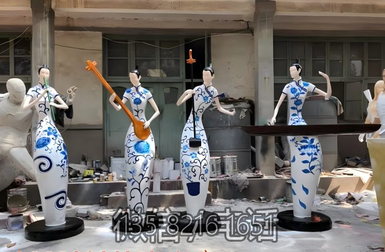 园林摆件玻璃钢抽象音乐人物雕塑