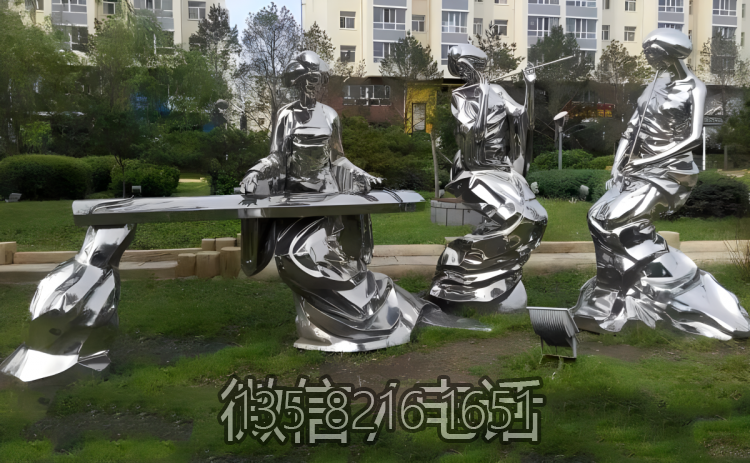 园林摆件不锈钢弹奏抽象人物雕塑