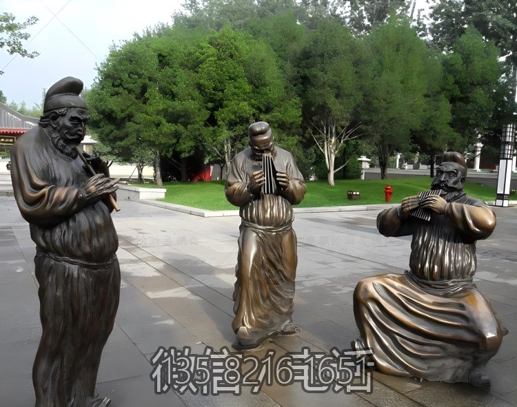 园林景观演奏乐器的胡人铜雕雕塑