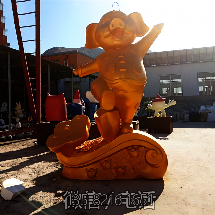 商场装饰动物摆件玻璃钢仿铜十二生肖猪雕塑