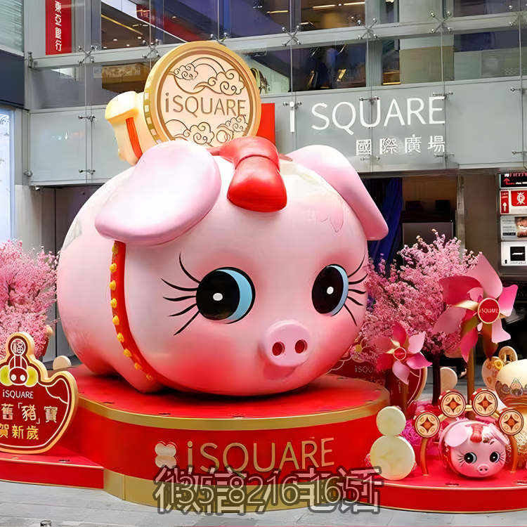 商业街动物景观装饰大型落地摆件玻璃钢卡通生肖猪雕塑