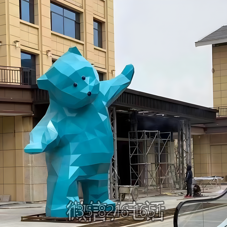城市广场动物景观装饰摆件大型不锈钢块面动物熊雕塑