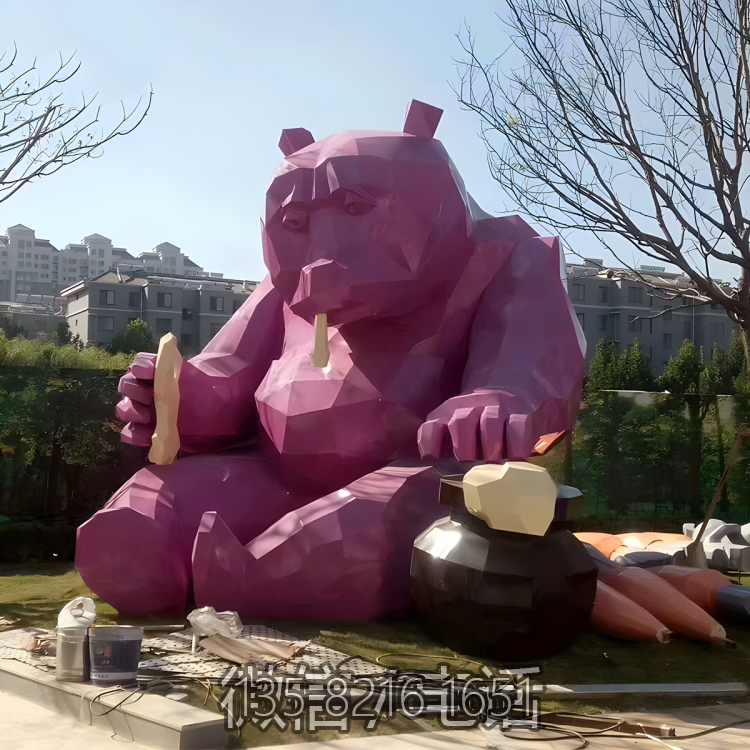 大型景观动物景观装饰摆件玻璃钢几何块面动物熊雕塑