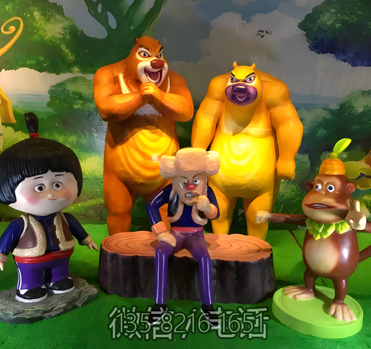 商场美陈装饰品摆件玻璃钢卡通动画片熊出没雕塑摆件