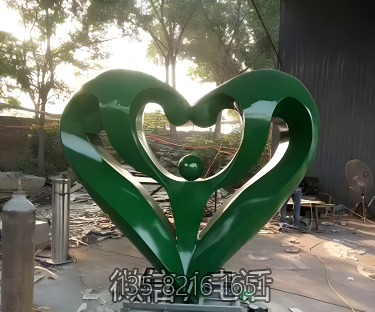 一家三口不锈钢抽象人物爱心雕塑