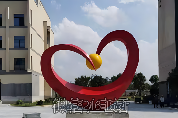 小区不锈钢抽象爱心造型景观雕塑