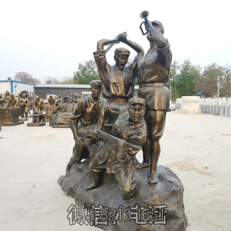 玻璃钢仿铜冲锋抗战人物雕塑