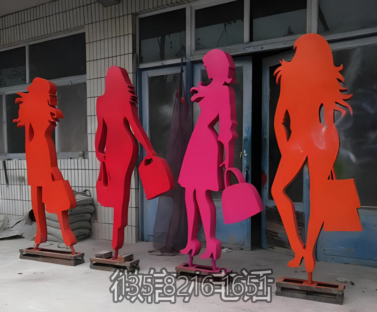 不锈钢剪影购物人物雕塑