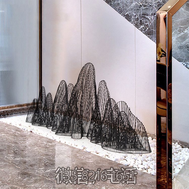 假山雕塑-别墅室内不锈钢网格假山造型雕塑