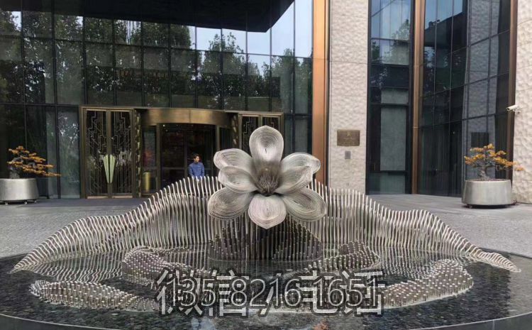不锈钢假山雕塑水池景装饰抽象立体拉丝花朵山形山峰