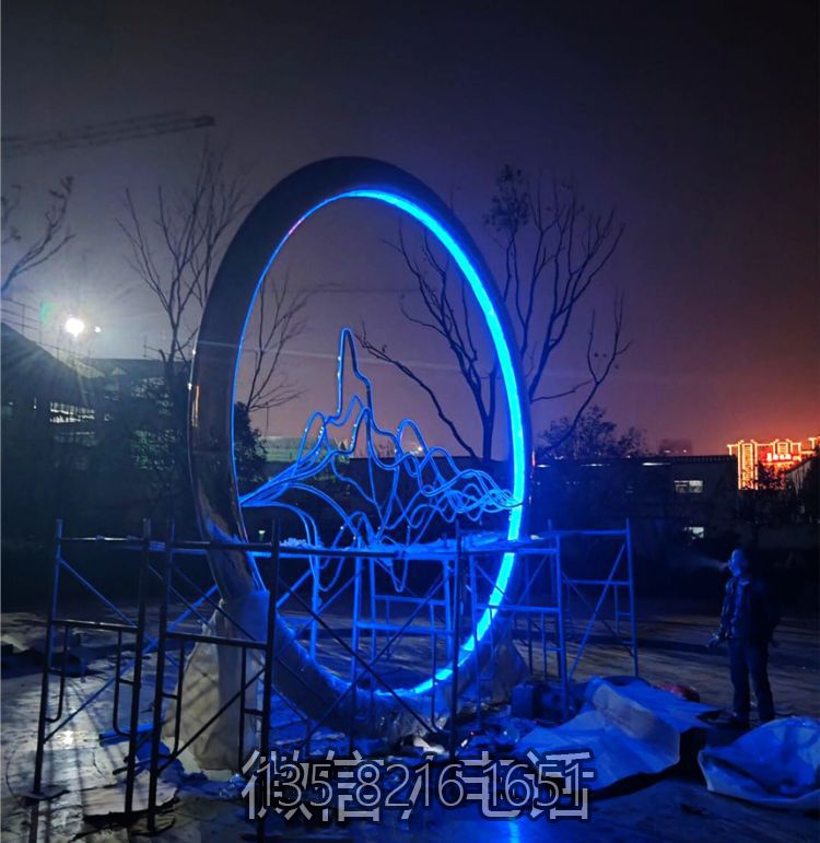 不锈钢山水圆环发光景观雕塑 不锈钢山水圆环发光景观雕塑