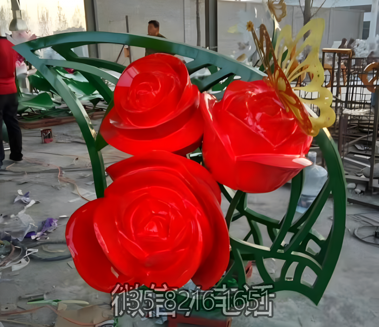 不锈钢玫瑰花花朵雕塑