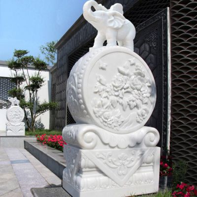 石雕门墩汉白玉抱鼓石 门口石墩装饰摆件