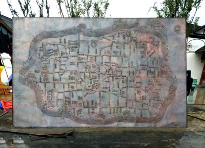 紫铜锻造城区地图浮雕