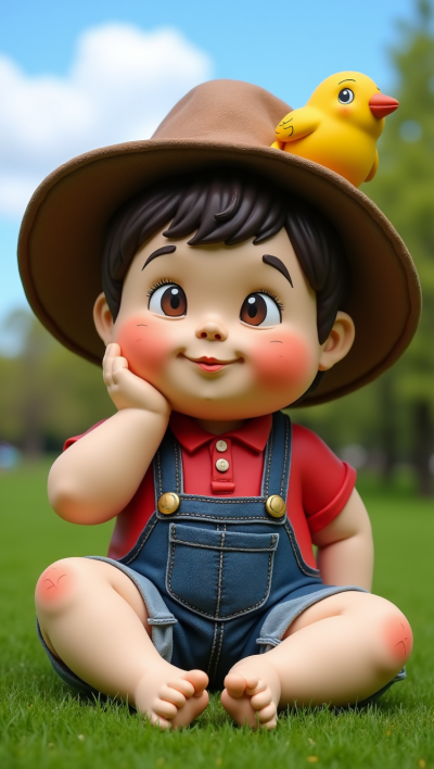 席地而坐的玻璃钢卡通小男孩雕塑
