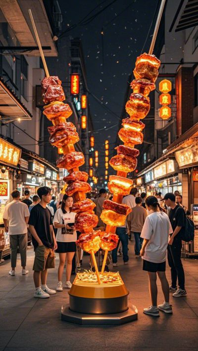 玻璃钢仿真烤串美食街发光美陈装饰雕塑