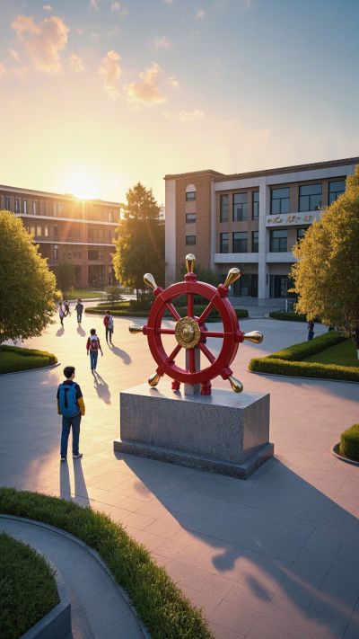 学校校园红色船舵不锈钢景观雕塑