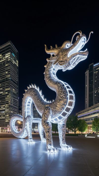 不锈钢发光神龙雕塑