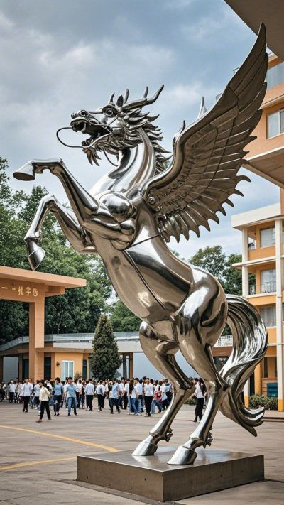 学校校园不锈钢龙马雕塑