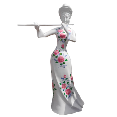 玻璃钢创意吹笛子的少数人物女雕塑