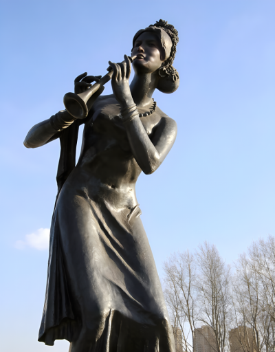 户外广场玻璃钢仿铜吹唢呐的女性人物