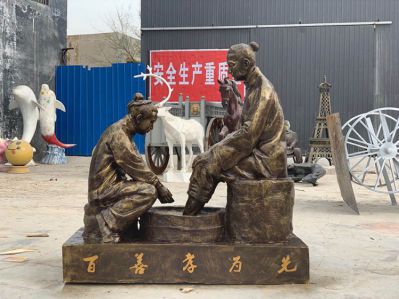 学院摆放为母洗脚玻璃钢仿铜中国传统孝道文化百善孝为先情景雕塑