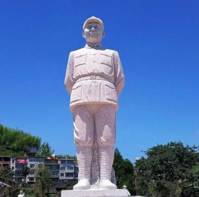 汉白玉石雕名人景观十大元帅朱德雕塑