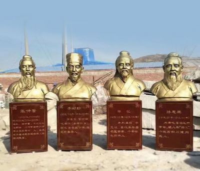 校园医院玻璃钢仿铜古代四大名医雕塑