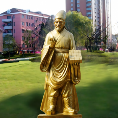 户外草坪纯铜漆金四大发明家毕昇雕塑