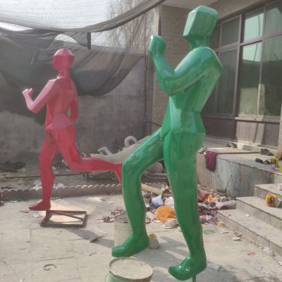 操场体育景观玻璃钢几何创意抽象跑步人物雕塑