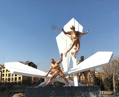 厂家不锈钢雕塑定制抽象运动打羽毛球人物体育公园林景观雕塑