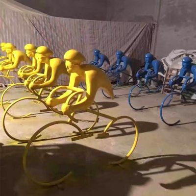 玻璃钢抽象骑自行车运动人物公园广场主题摆件