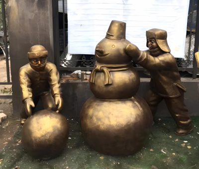 景观装饰摆件玻璃钢仿铜堆雪人的情景人物雕塑