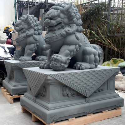 大型仿古建筑别墅小区门口动物摆件青石石雕狮子雕塑