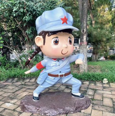 玻璃钢卡通八路军小品人物雕塑
