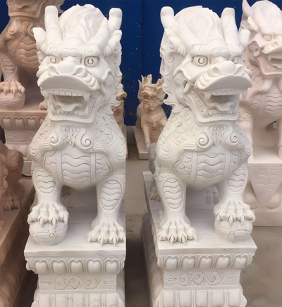 汉白玉石雕庭院别墅镇宅麒麟雕塑