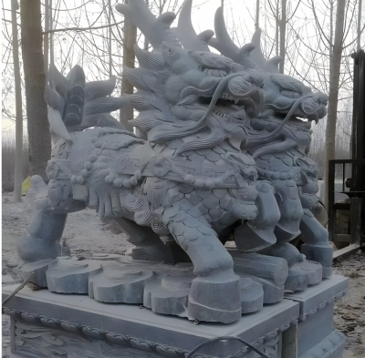 景区园林寺庙门口大型动物景观青石石雕麒麟雕塑