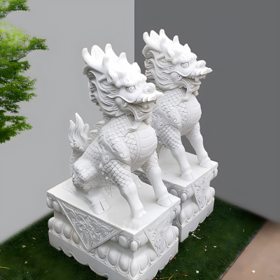 庭院寺院汉白玉石雕麒麟雕塑