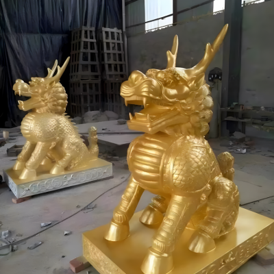 公司酒店铜雕一对神兽麒麟雕塑