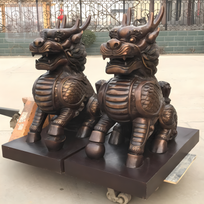 户外酒店铜雕招财神兽麒麟雕塑
