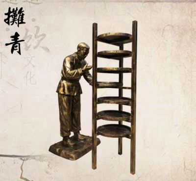 茶文化雕塑玻璃钢仿铜茶文化摊青的人物雕塑