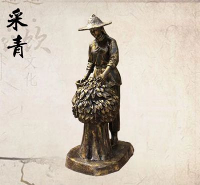 茶文化雕塑户外玻璃钢采青的人物雕塑