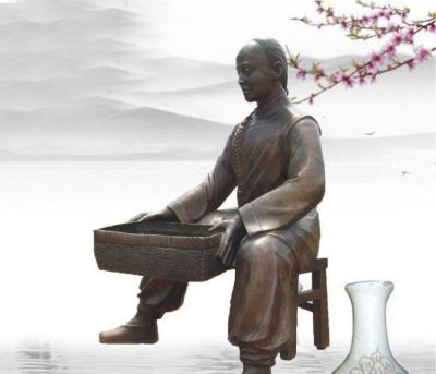 公园铜雕晒茶叶小品人物雕塑