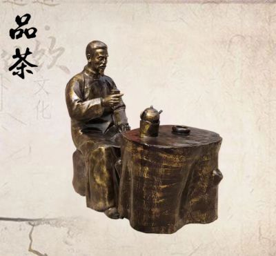 户外景观玻璃钢茶文化品茶的人物雕塑