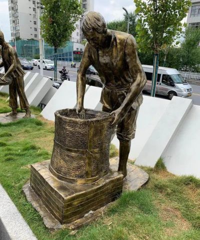 园林户外玻璃钢仿铜烘干的制茶人物雕塑