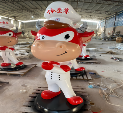 牛扒至尊玻璃钢卡通牛造型厨师雕塑
