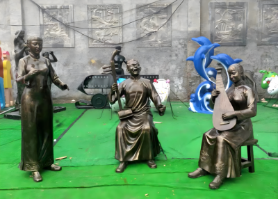 玻璃钢仿铜古代广场小品戏曲人物雕塑