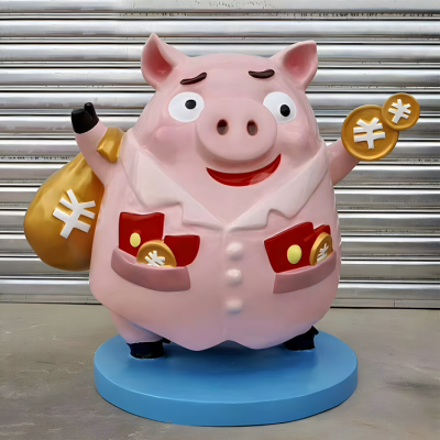 店铺装饰摆件玻璃钢卡通生肖猪雕塑